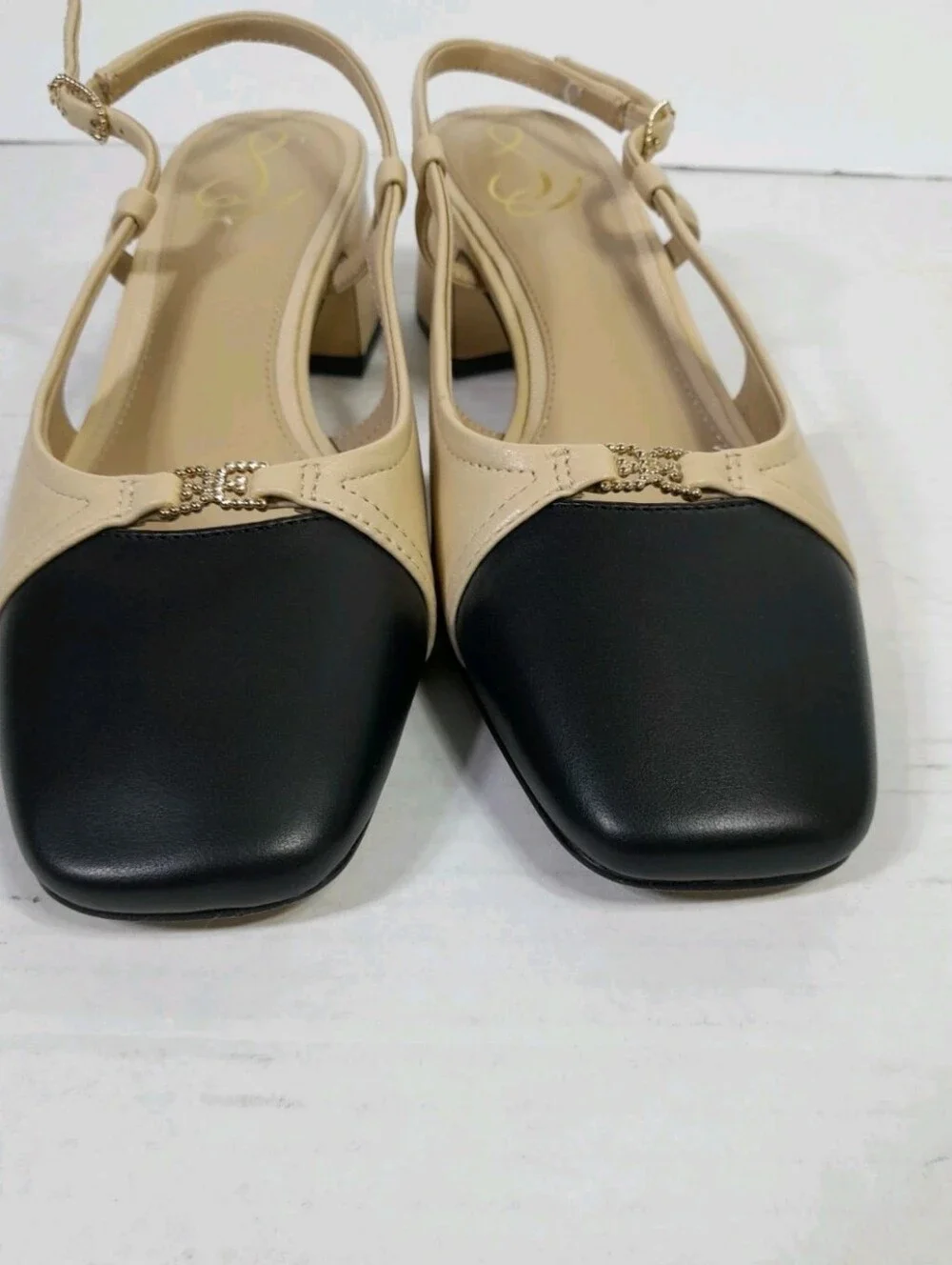 Sam Edelman Kara 2 Slingback Heels Beige Black Women Sz 7 Square Toe - Picture 3 of 8